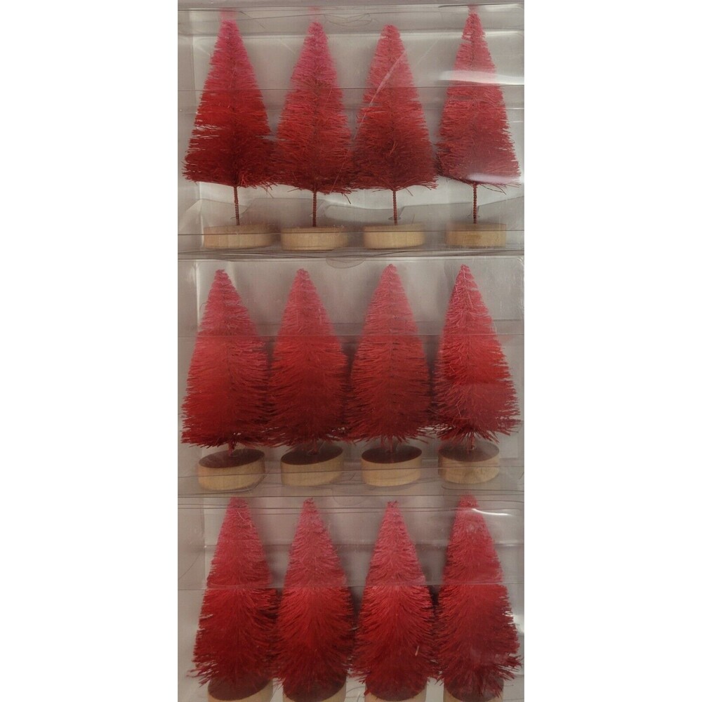 Spritz Red Bottle Brush Trees 4-Pack Valentine Christmas Tree Decor 4” lot of 3